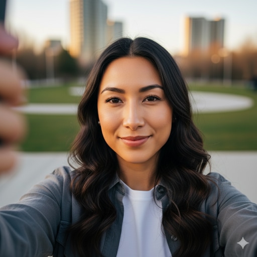 Before: Real selfie example with outdoor background